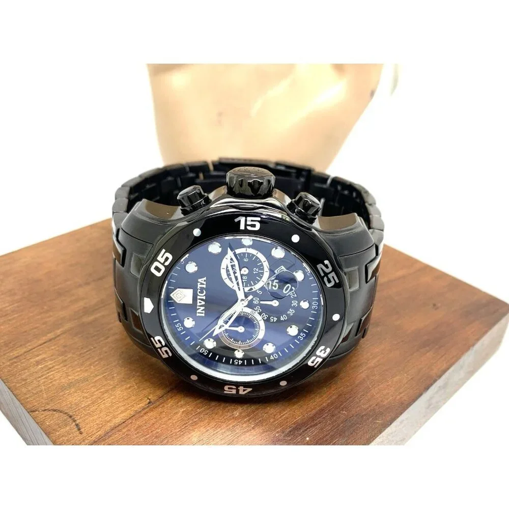 Invicta Men's Watch 0076 Pro Diver Quartz Chronograph Black Stainless Steel